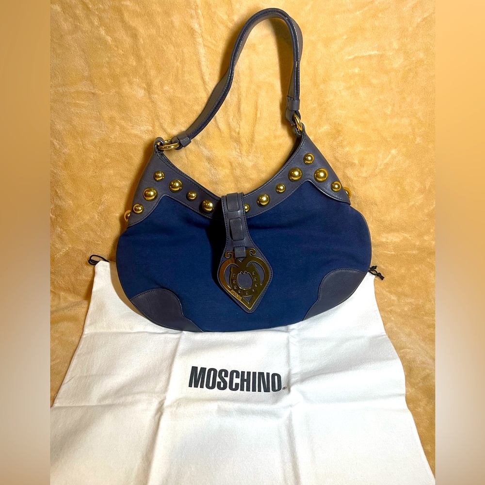 MOSCHINO Shoulder bag in fabric and leather in blue